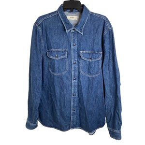Buck‎ Mason men’s large denim light weight shacket button shirt chest pockets